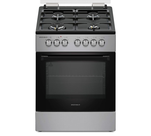 Плита газоелектрична Grunhelm F661234GB 60 см. сіро-чорка, чавунна решітка - зображення 1