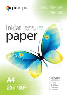 Фото товара Фотобумага А4 Printpro PGE180020A4 180 г/м2 - 20 л, глянцевая