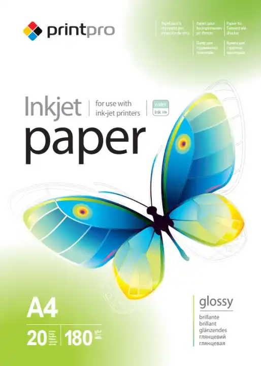 Фотопапір А4 Printpro PGE180020A4 180 г/м2 - 20 арк., глянцевий - зображення 5