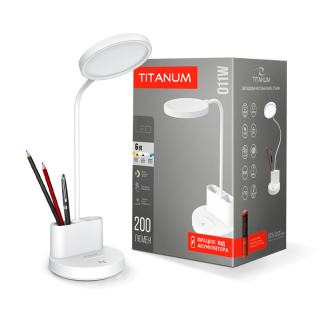 Фото товару Настільна лампа LED Titanum TLTF-011W 6W 2700-6000K USB, біла з вбудованим акумулятором