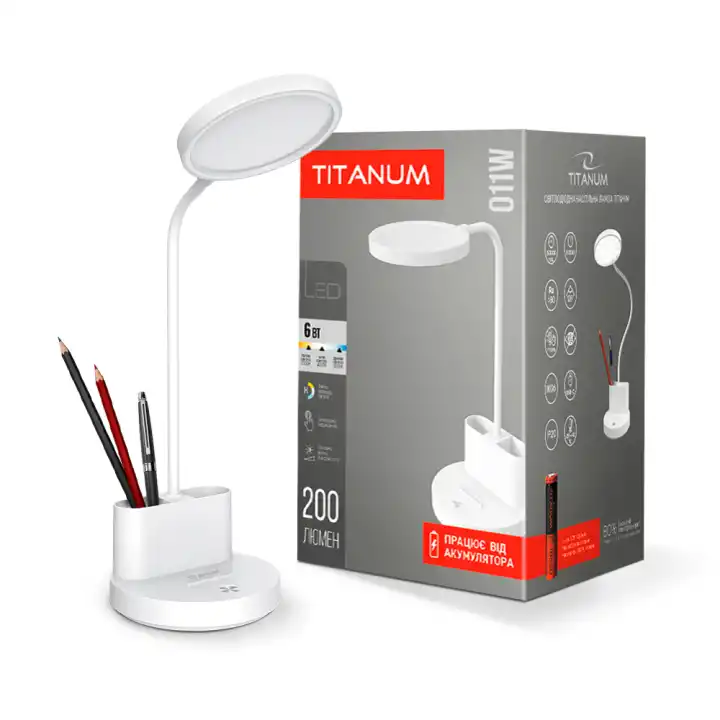 Настільна лампа LED Titanum TLTF-011W 6W 2700-6000K USB, біла з вбудованим акумулятором - зображення 5