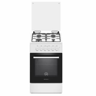 Фото товару Кухонна плита газова Grunhelm G4F-5612W біла, 4 конфорки, газова духовка темна, розміри: 85в50ш59г см
