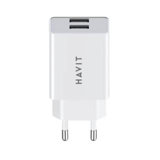 Фото товару Havit HV-UC003B 2*USB 3 A, зарядний пристрій для мобільних телефонів з 220v на 2 USB порти, білий