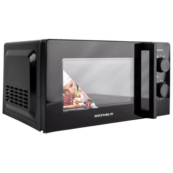 Микроволновая печь Grunhelm 20MX708-B черная, 20 л, 700 Вт, механическая - изображение 1