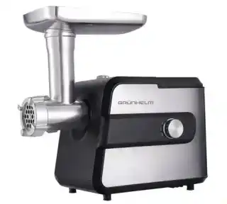 Фото товара Мясорубка электрическая GRUNHELM AMG200SS, 2000 W, 3 решетки, насадка для колбасы и кеббе, реверс, 3 барабана для шинковки