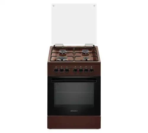Плита кухонна Grunhelm AG6612BR-0 4 конфорки з газконтролем та автопідпалом, електродуховка 70 л, емаль, таймер, скляна кришка, ш50*г59*в85 см - зображення 1