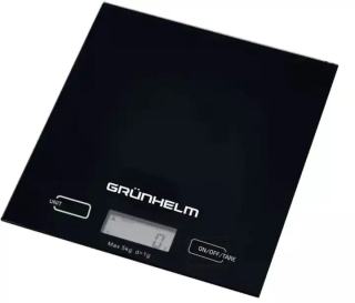 Фото товару Ваги кухонні Grunhelm KES-01B чорні, до 5 кг,  сенсорні, прямокутні, з батарейкою живлення CR2032 1 шт.