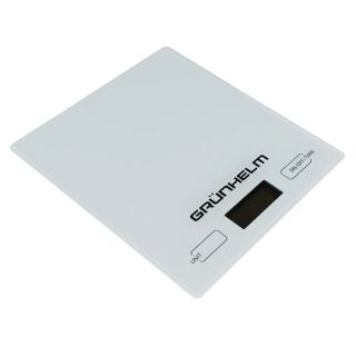 Фото товару Ваги кухонні Grunhelm KES-01W білі, до 5 кг,  сенсорні, прямокутні, з батарейкою живлення CR2032 1 шт.
