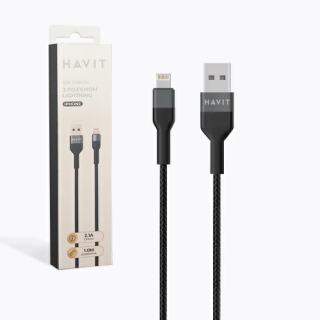 Фото товару Кабель Lightning Havit HV-CB622C, 2.1 А, 1 м, чорний, тканинний, тільки зарядка