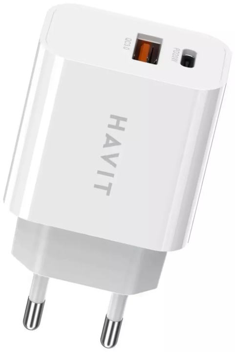 Зарядний пристрій Havit HV-UCP007 USB та Type-C, 20W швидкий заряд, білий - зображення 1