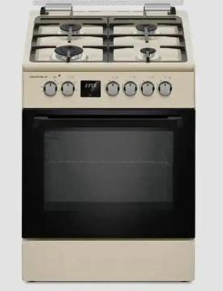 Фото товару Плита газоелектрична Grunhelm FD661234BE 60 см бежева, дисплей, чавунна решітка
