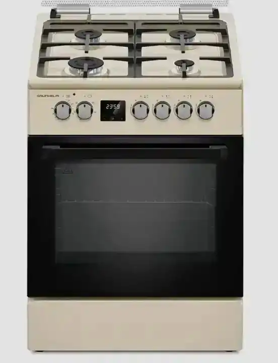 Плита газоелектрична Grunhelm FD661234BE 60 см бежева, дисплей, чавунна решітка - зображення 5