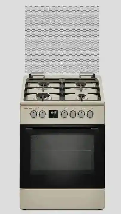 Плита газоелектрична Grunhelm FD661234BE 60 см бежева, дисплей, чавунна решітка - зображення 5