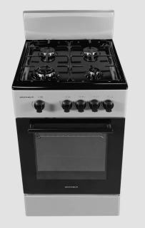 Фото товару Плита газова Grunhelm G4F5600G сіра, 4 конфорки, газ контроль, газова духовка темна, розміри: 85в*50ш*59г см