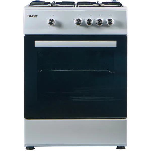 Газова плита Houser FSG 6201 W (газ/газ), 60 см, біла, 4 конфорки, газ-контроль, газова духовка - зображення 1