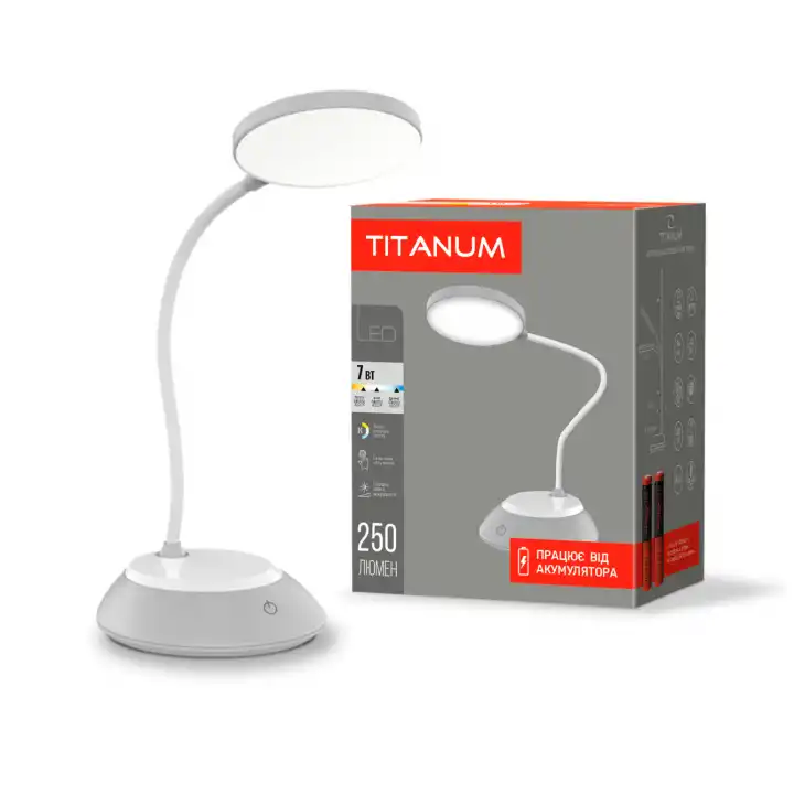 Настільна лампа LED Titanum TLTF-022G 7W 3000-6500K USB, сіра з вбудованим акумулятором - зображення 5
