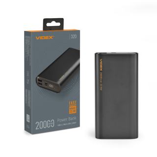 Фото товару Павербанк 20000mAh, Videx VPB-320 22.5W чорний, швидка зарядка